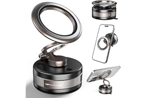 PKBD Soporte de Teléfono Móvil Magnético al Vacío,Teléfono Móvil Ajustable a 360 ° y Soporte Magnético Retráctil,Adecuado para iPhone 17/16/15/14 y Samsung, Superficie Lisa, Parabrisas,Negro