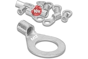 Kalitec Q10-12 - Terminales de cable de compresión (10 mm², M12, sin aislamiento, presión de mandril, para conductores mulos, finos y finos, 10 mm², según DIN 46234)