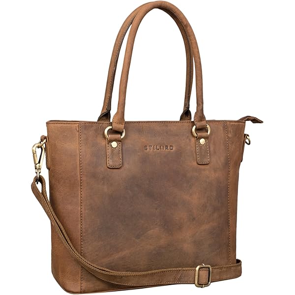 Sac à Main Femme En Cuir Véritable 'Bonnie' - Grand Sac Shopper Avec Compartiment Ordinateur 15,6" - Marron