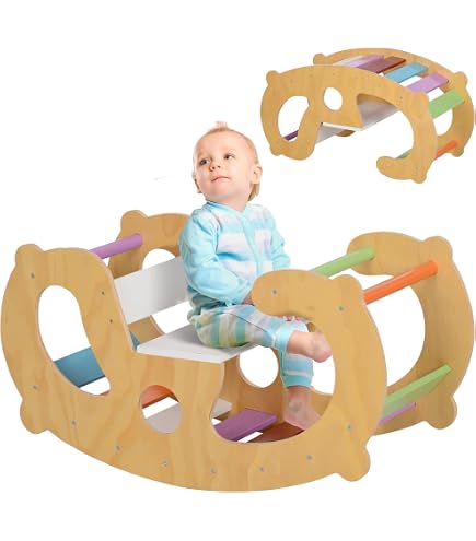 Arche d'escalade pour enfants - AIYAPLAY - pour enfants 18-48 mois - design 2 en 1 - surface lisse - charge 50 kg - bois naturel