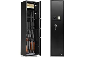 TANGZON 57’’/145cm Rifle Gun Cabinet, 5-Gun Long Gun Safe Box for Rifle & Shot Gun with Digital Keypad, Emergency Keys, Ammo Lockbox & Storage Pockets, Anti-Theft Gun Security Safe for Home Office