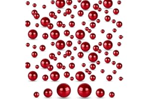 VGOODALL 200PCS Floating Pearls No Hole, Floating Beads Vase Fillers Table Centerpieces Gloss Pearl Beads Mixed Sizes for Floating Candle Home Decoration, Red