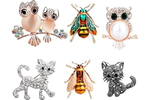 TsunNee Sowa kryształowa broszka przypinka, broszka odzieżowa na przyjęcie weselne, przypinka do szalika ze strasu, odznaka kostiumowa, broszka z kotem trzmieli, 6 sztuk, stras