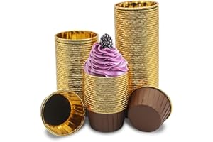 LA LLARETA Cupcake Moldes De Papel, 100 Piezas Papel Para Cupcakes, Cupcake Liners, para Muffin, Pastel, Pudín, Postre, Fiesta De Navidad, Bodas, Decoración De Cumpleaños (Oro Marrón)