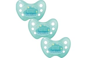 BABY NOVA Dentistar Silikon Night Schnuller im 3er-Set - Größe 2 Baby Schnuller 6-14 Monate - Nuckel leuchtet im Dunkeln - Leuchtschnuller mit Dentalstufe - Made in Germany - Little Dreamer, Türkis (3 Stück)