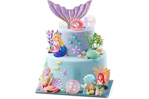Vezerd Tortendeko Geburtstag,19 Stück Kuchen Deko Cute Meerjungfrau Cake Topper Geburtstag,Ozean Theme Happy Birthday Tortendeko für Mädchen Junge Party Torten Deko