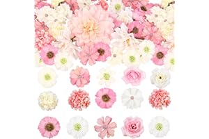 Olrla Lot de 50 têtes de fleurs artificielles pour décoration de gâteau, fleurs en soie, bouquet décoratif de mariée et plaques murales pour fête et décoration de mariage (rose)
