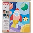 Fisher-Price Wood Preschool Toy Space Blocks Jigsaw Puzzle, 42 Wooden Pieces for Stacking & Sorting Play Kids Ages 3+ Years, HXY42