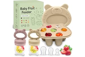BEBECALIN Baby Fruit Feeder Set, Includes 2 Food Dummy Feeders with 3 Size Nipples, Silicone for Babies, Food Freezer Trays, Pacifier & Storage Containers