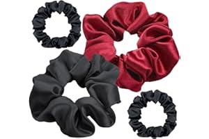 JOIYHY 4 Elastico Capelli ​Vera Seta,Grande Scrunchies per Capelli Seta e Small Bande Elastiche per Capelli, Scrunchie, Fasce Elastiche Pettinature Donna, Fascia a Coda di Cavallo(Nero e Borgogna)