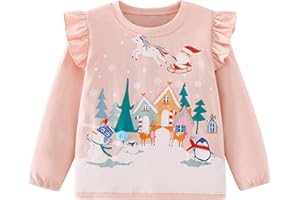 KOMI KYANISSOR Mädchen Langarmshirt Baby Kinder Lang Shirt Rüschenärmel T-Shirt Oberteile Baumwolle Rüschenärmel Tops 1-7Jahre Gr.92-122