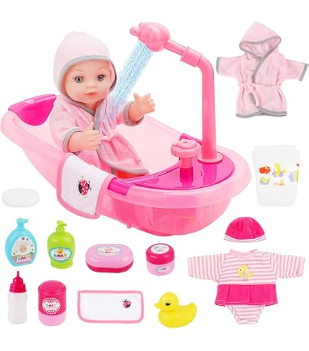 Ensemble D'alimentation Et Couchage Poupée Ensemble De Jeu Poupée 3 En 1 - Avec Baignoire, Chaise Haute Et Lit - 25 Accessoires Pour Jouer à La Maman/papa