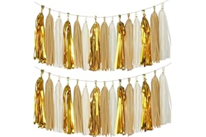 YNR 30 guirnaldas de borlas doradas para bodas, fiestas, aniversarios, decoraciones, champán, marfil