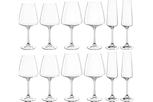 Leonardo Paladino 066313 - Set di 12 bicchieri per vino bianco, vino rosso e spumante, lavabili in lavastoviglie, bicchieri da spumante e vino