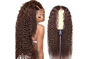 Hxxcoup Perücke Damen Echthaar Curly Wig Human Hair Wig Braun Perücken Chocolate Brown Lace Front Wig Glueless Perücke Lange Perücken Transparent Lace Brazilian Remy Hair 22 Zoll
