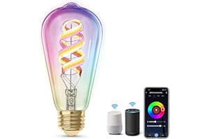 Wiby Lampadina Alexa Inteligente WiFi Vintage Edison E27 a Filamento,4.9W Dimmerabile Multicolore,Funziona con l'app e Alexa Lampadine RGBWW, ST64，180LM Sfera 360°,1 Pezzi
