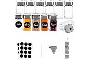 YNUDR Miorkly 12 Square Spice Jars with Unique Strong Seal Swivel Stainless Steel Lid,120 ML Spice Containers,Glass Spice Jars,Seasoning Jars with Funnels,Label Paper,Erasable Pens
