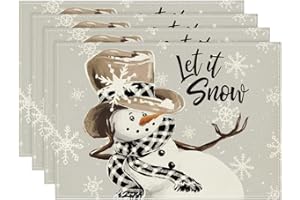 ‎ARTOID MODE Artoid Mode Schneemann Schneeflocke Lass Es Schneien Weihnachten Platzsets 4er Set, 30x45cm Urlaub Tischsets Waschbar Platzdeckchen Küche Party Deko