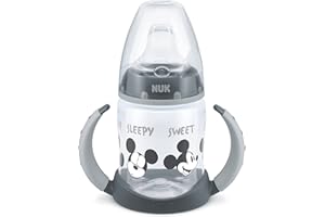 NUK Disney First Choice Learner Cup Sippy Cup | 6-18 Months | Temperature Control | Leak-Proof Silicone Spout | Anti-Colic Vent | BPA-Free | 150ml | Mickey Mouse (Grey)