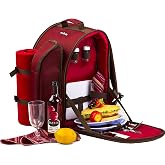 Apollowalker Picnic Backpack for 4 People with Fleece Blanket and Cooling Compartment red