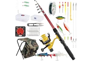 Alwonder All-round Fishing Rod and Reel Combo Telescopic Fishing Rod and Spinning Reel Complete Set with Lure Kits Fully Accessories in Tackle Box for Saltwater Freshwater