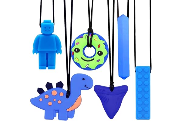 Collier à Macher, 6 Pièces Anneau Dentition Bebe, Jouet Dentition TDAH, Autisme Anneaux de Dentition, Silicone Collier à Mâchouiller, Parfait pour les Enfants qui Dentition, Autisme, TDAH (Bleu)