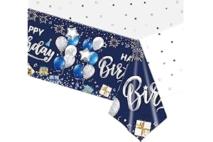Happy Birthday - Blå Bordsduk för Flickor och Pojkar, 137 x 274 cm Engångs Plastduk, Rektangulär för Födelsedagsfest