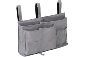 Starsglowing Bettasche Bett Organizer Hochbett Aufbewahrungstasche für Buch, Magazin, Spielzeug, Handy, Kopfhörer (Grau)