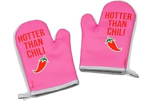 Fisura Original Oven Mitts "Hotter Than Chili" 2 Oven Mitts for Cooking. Printed BBQ Gloves. Heat Resistant Oven Gloves with Hanging Loop.