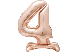 Unique Party 59584 - Palloncino Numero 4 Gigante In Piedi - 76 Cm - Colore Oro Rosa