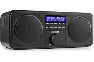 Audizio Novara Radio Dab+ Stereo - Negro - Radio FM, Reloj Despertador, 2 Altavoces de 40 W, Salida de Auriculares Universal de 3,5 mm, Pantalla LCD