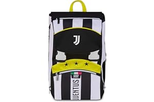 Seven Juventus plecak dwukomorowy, czarny i biały, pojemność maxi, wstępnie uformowane oparcie, dziecko, szkoła podstawowa, piłka nożna, czarne, Taglia unica, Casual