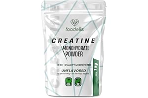 Foodelis Creatina Monoidrato Micronizzata in Polvere 1 kg – Senza Sapore – 100% Creatina Pura – Senza Additivi – Vegana – Alta Solubilità – Misurino Incluso