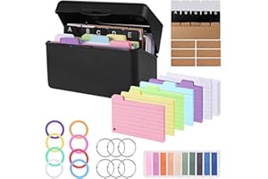 Zyluniy Flashcards, Flash Card Cartoncini, Multicolore Carte Indice Schede Record Include 150 Cartoncini Colorati a Righe 15 Registri 6 Anelli 6 Adesivi per Studio l'Apprendimento in Ufficio a Scuola