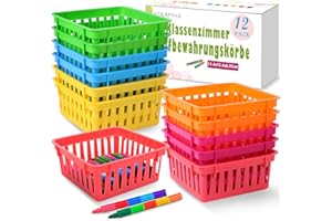 EXTRAPINS 12 Stück Klassenzimmer Aufbewahrungskörbe,Kleine Kunststoffkörbe für Klassenzimmer,Bunte Ablageschalen zum Organisieren für den Schreibtisch, Zuhause, Büro (11,4 cm L x 11,4 cm B x 6,3 cm H)