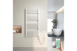 Heilmetz Scaldasalviette Elettrico WiFi 100x50cm Bianco, Termoarredo Bagno con Termostato Smart e App, Controllo Vocale Alexa/Google Home, 500W