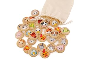 Ulanik Juego de Memoria a Juego 30 Piezas Juego de Mesa de Madera Edad 3+ Educación de Aprendizaje Preescolar (Animales Domésticos)