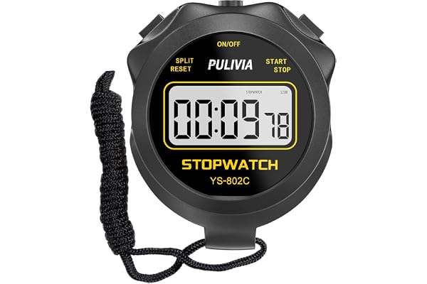 PULIVIA Chronometre Sport avec Bouton Marche/Arrt et Fonction Silencieux, sans Calendrier pour Utilisation Simplifie, Chronomtre Numrique pour EA?neurs, Enfants et Course Pied, Noir