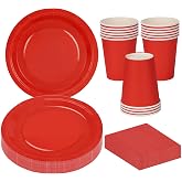 MestectPET 56 Pieces Red Tableware for Parties, Plates Cups and Paper Napkins for 16 Guests, Ideal Tableware Set for Birthday