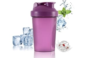 Luoqun88 Protein Shaker Bottle with Stainless Steel Mixing Ball, BPA- and DEHP-free, Leakproof Flip On Lid- Protein & Supplement Shaker Bottle 400ml(Purple)