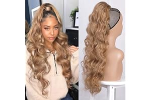 JUZIVIEE Pferdeschwanz haarteil clip extension mit Kordelzug lang Haarverlängerunge extension Perücke Natürliches Blond Afro Lockige Ponytail fuer zopf Blond Braun/ca.66cm VD063DA