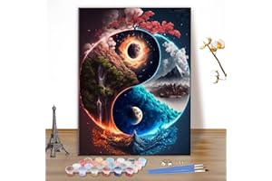 MEIYUDA Dipingere con i Numeri Adulti Yin e Yang, Kit di Pittura a Olio su Tela Fai-da-Te con Pennelli Pittura a Pigmento Acrilico Disegno, Decora la Casa Regalo 40x50cm(Senza Cornice)