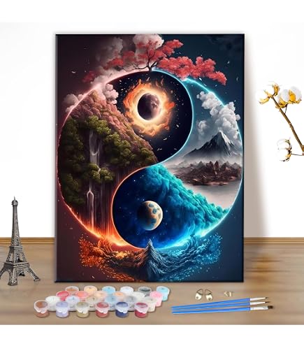 Kit de peinture par numéros pour adultes - Arbre - Peinture par numéros pour enfants - Paysage sans cadre - Kit de peinture par numéros pour adultes