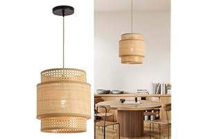 FORCOSO Rattan Pendant Light, Vintage Boho Rattan Ceiling Light Shade Ø29 cm, Wicker Light Shade E27, Rattan Lampshade max.60W for Dining Room Living Room Bedroom Hallway Kitchen Island - Brown