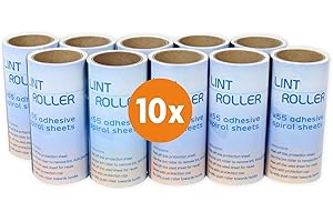 Lot de Recharge pour Rouleau Anti Peluche 10 recharges (550 Feuilles adhésives/ 80 mètres) - Parfait pour enlever Les Poils d'animaux, la poussière, Les miettes et Les Peluches - LaundrySpecialist