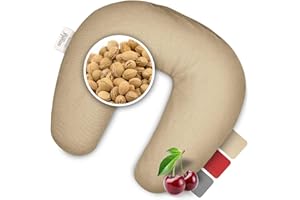 ‎SMØLA smøla Cherry Stone Neck Pillow for Microwave, 27 x 25 cm, Neck Pillow for Warming, Heat Cushion, 100% Cotton, 500 g, Cherry Stones, Neck Pillow, Natural Hot Water Bottle, Sand Beige