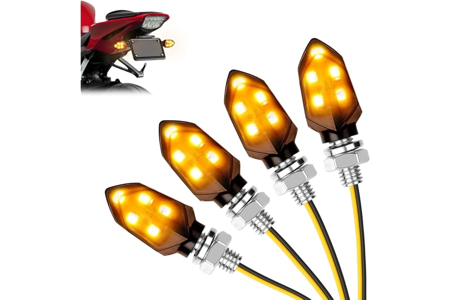 LOPHE 4PCS Universal Motorbike Indicators, 5LED Mini Waterproof Motorcycle Indicators, 12V Amber Turn Signal Lights for Motorcycle Scooter Quad Cruiser Off Road