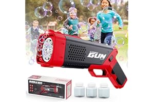 LASESASIES Pistolas de Burbujas para Niños Pequeños, Soplador de Burbujas con 2 Botellas de Solución, Máquina de Burbujas, Divertido Juguete de Verano para Niños, Fiestas, Regalos de Cumpleaños (Negro y Rojo)
