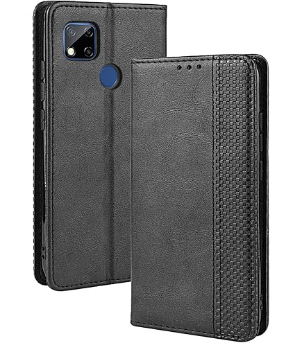 Custodia EASSGU Per Redmi 9C/9C NFC/10A: Pelle PU Con Portafoglio E Supporto, Nera - 2