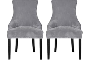 Leorate Dining Chair Covers Stretch Velvet Wingback Armchair Slipcovers Recliner Chair Protector for Kitchen Home Decor (Light grey, Pack of 2)